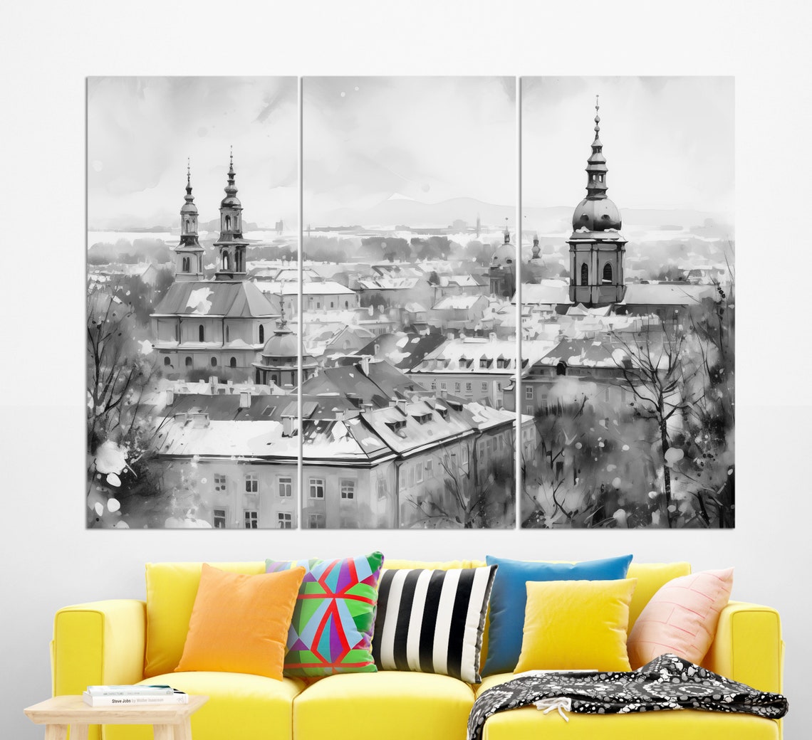 Misty Ljubljana Painting Ljubljana Print Slovenia Wall Art Ljubljana Winter Skyline Ljubljana Wall Art - Image 3
