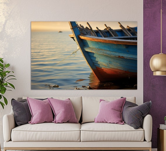 Old Fishing Boat Print Abstract Boat Poster Fisherman Gift Boat On The Lake