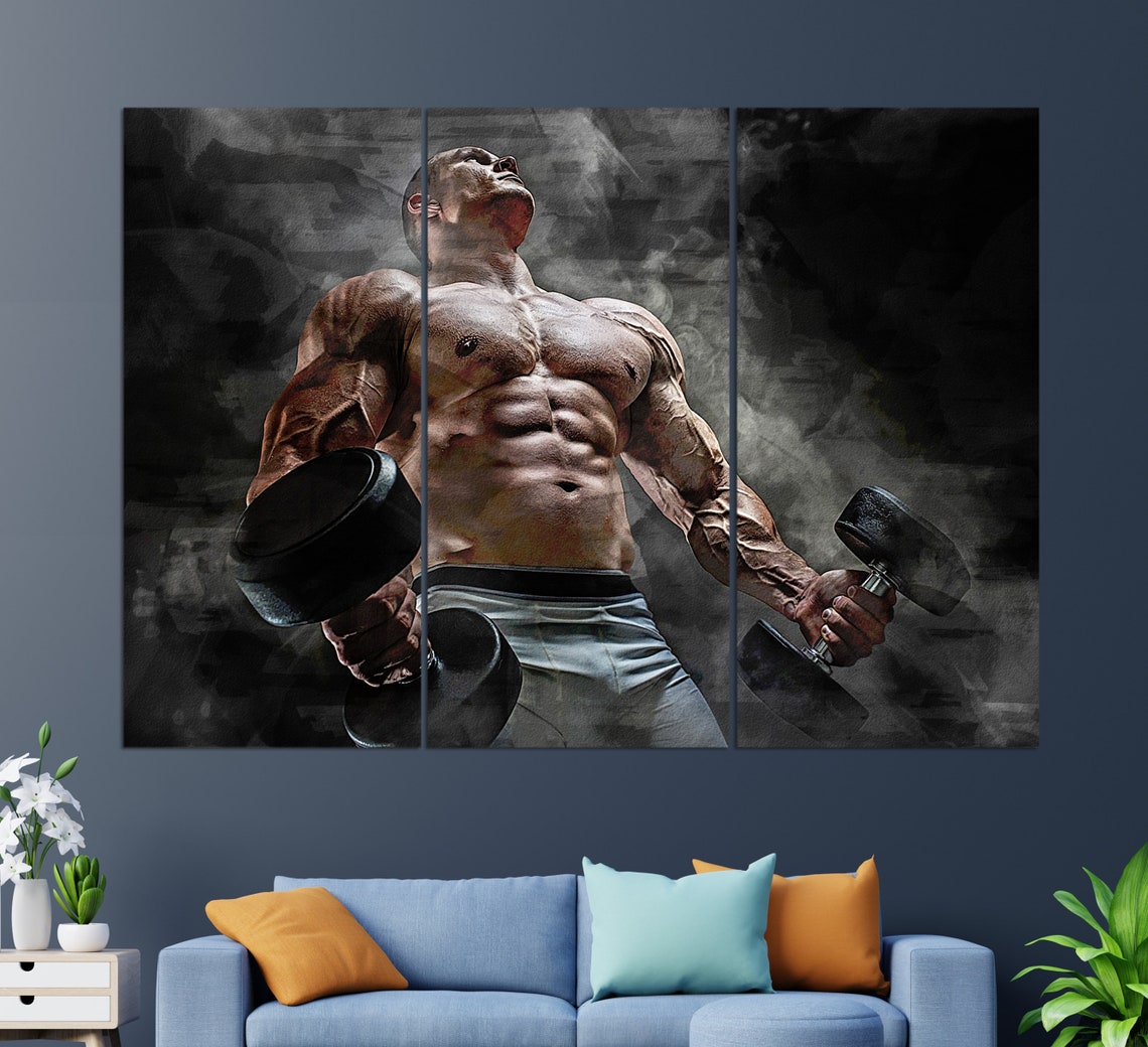 Muscular Bodybuilder Dumbbell Curl Strength Training Gym Wall Art - Image 2