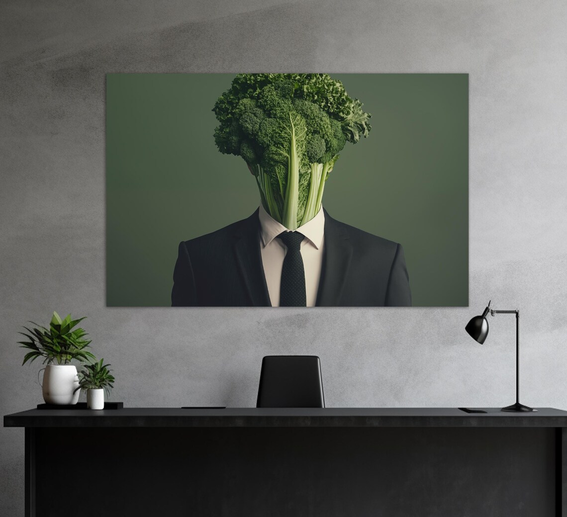 Broccoli Head Businessman Suit Surreal Funny Food Art Portrait Poster - Image 2