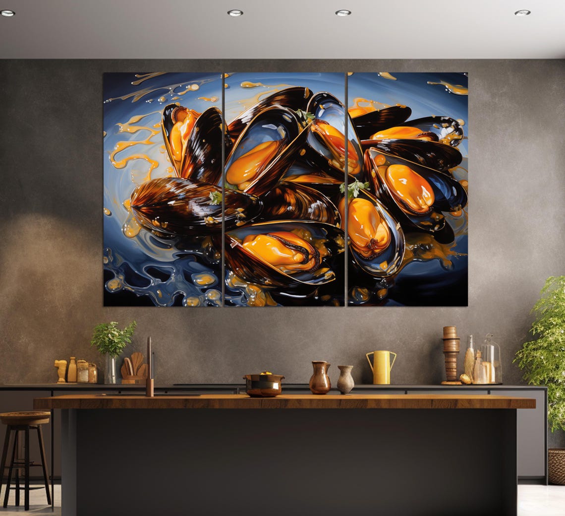 Mussels In Shells Savory Oil Painting Kitchen Wall Art Poster - Image 3