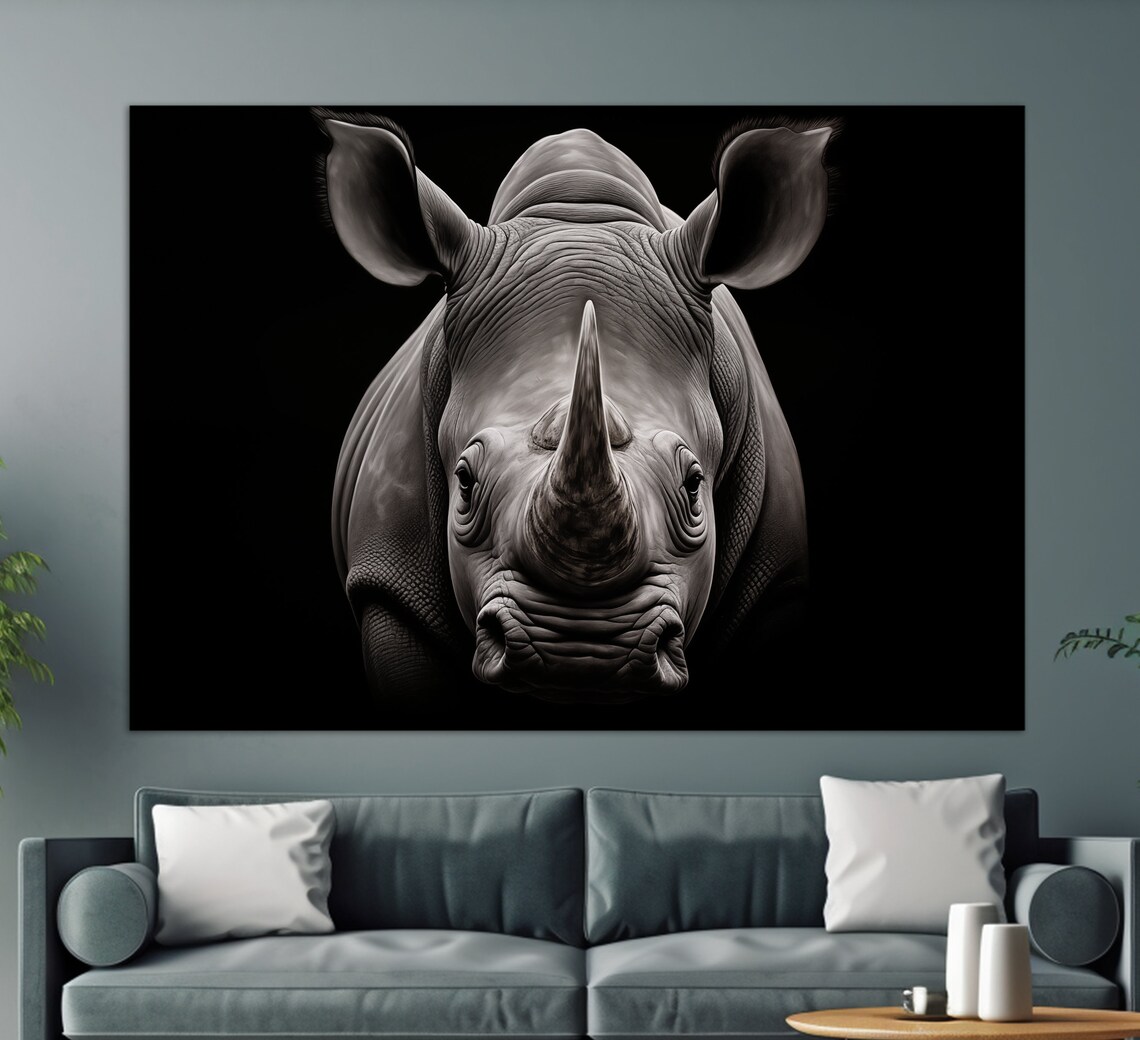 Rhinoceros Portrait Black Background Dramatic Wildlife Photography Art Poster - Image 2