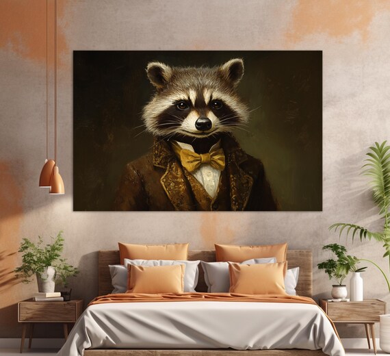 Gentleman Raccoon In Suit And Bow Tie Portrait Animal Art Poster