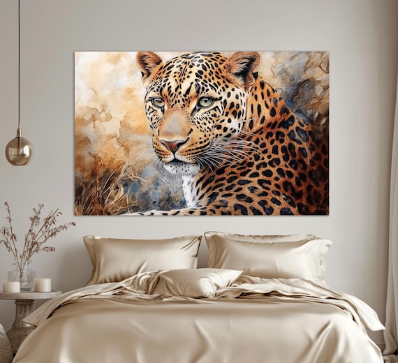 Beautiful Leopard Close Up Portrait Watercolor Wild Animal Art Print