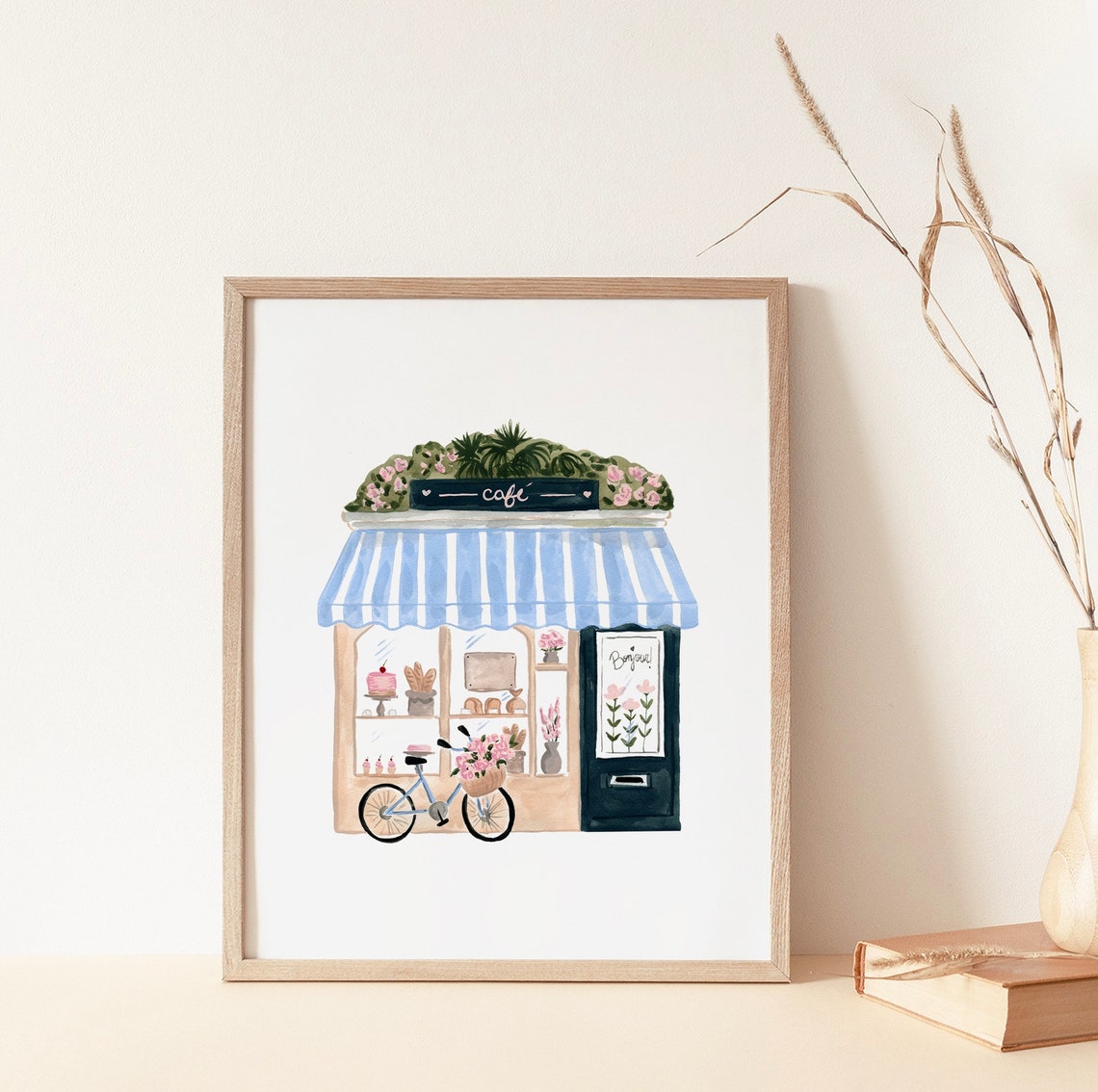Parisian Cafe Art Print French Bakery Watercolor Painting Europe Travel Quaint Coffee Shop Bicycle And Flowers Sabina Fenn - Image 3