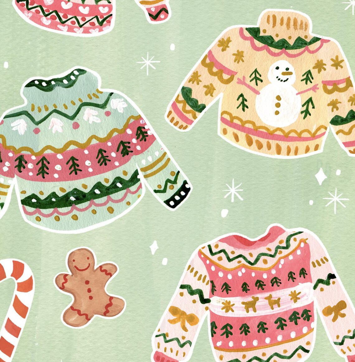 Christmas Sweaters, Cute Christmas Decor Art Print - Image 3