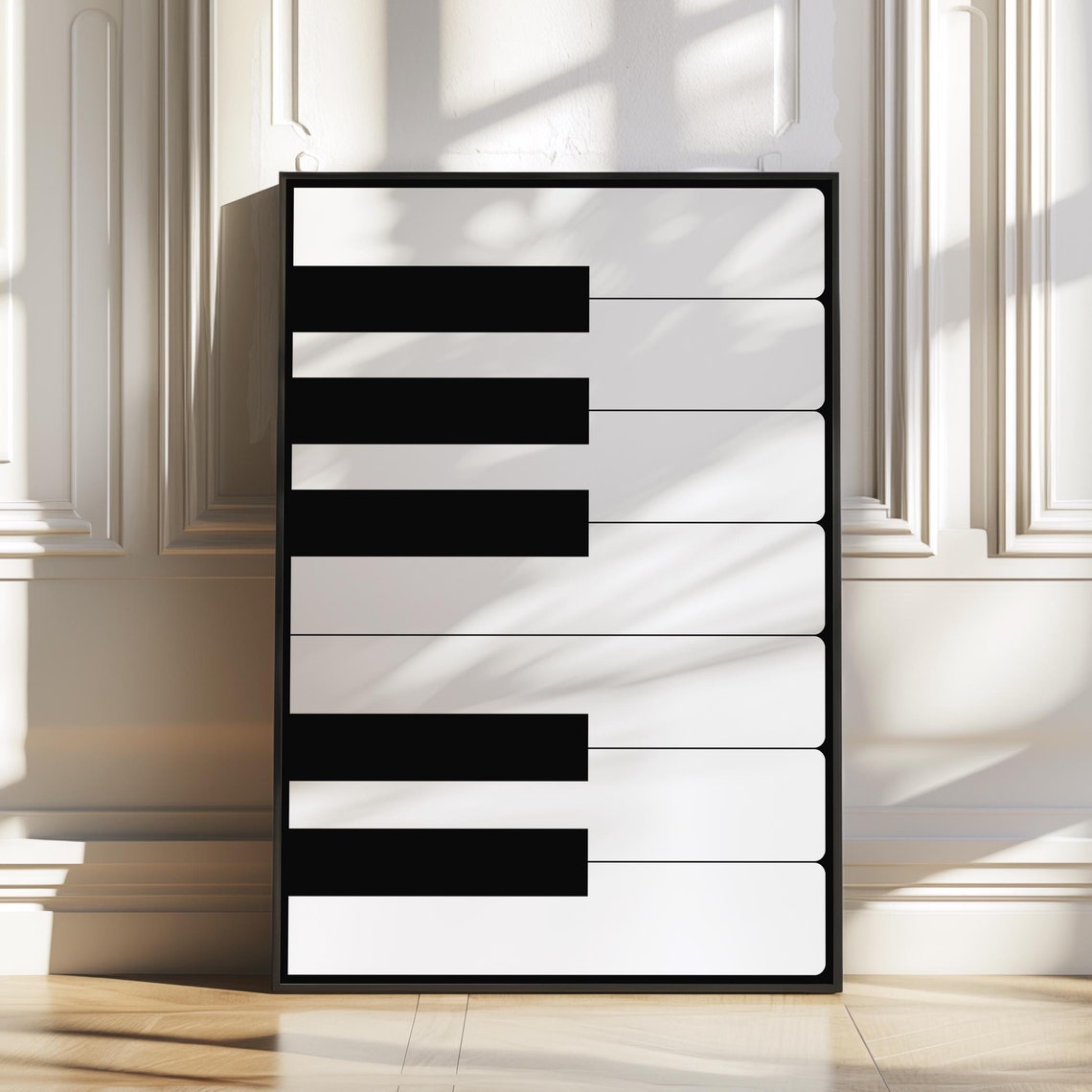 Piano Keys Close Up Black and White Minimalist Music Wall Art