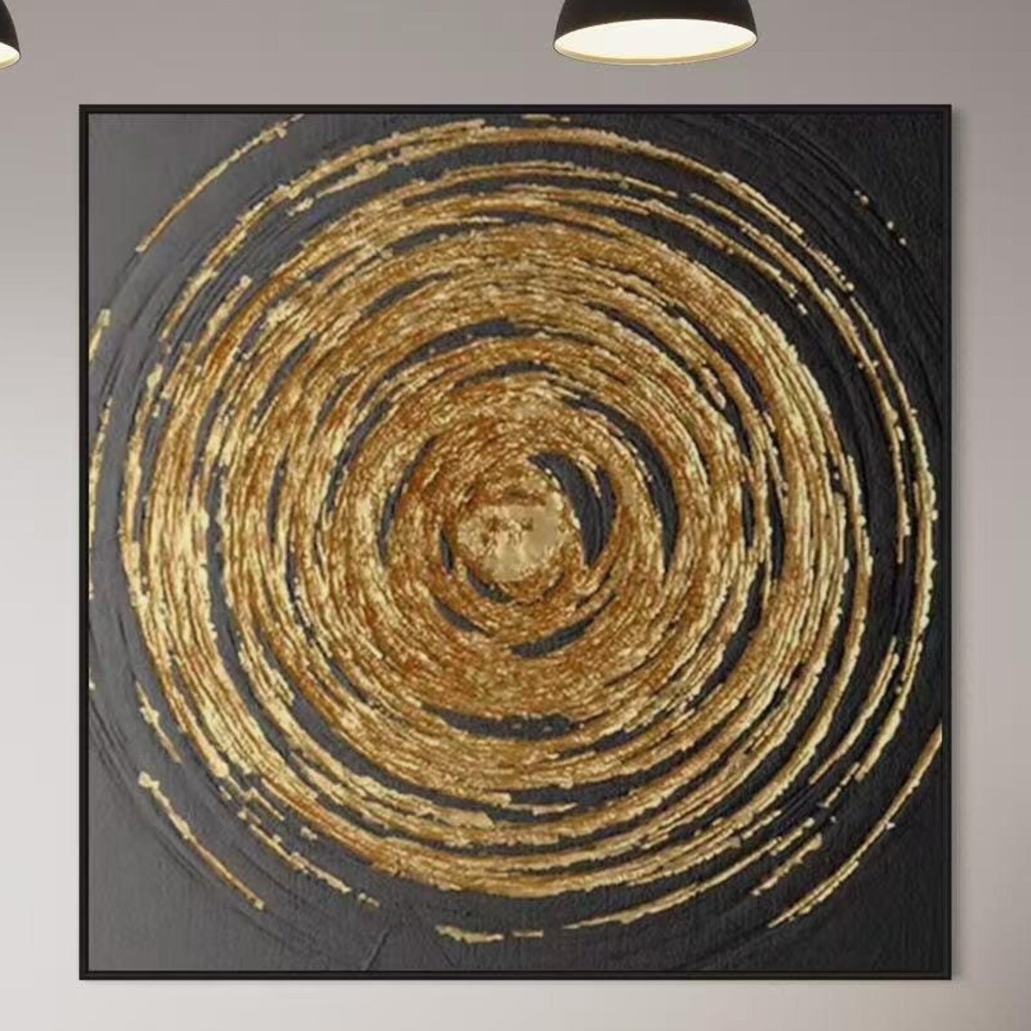 Gold Circle With Black Background, Modern Abstract Art Print