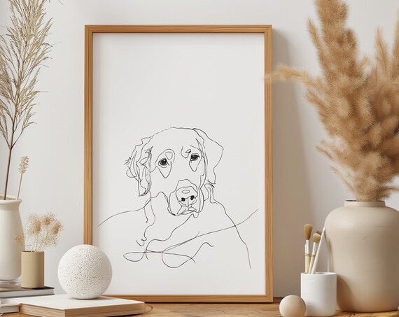 Golden Retriever Wall Art Print Minimal Line Drawing Poster Ugly Cute Badly Drawn Pet Portrait Mid Century Modern Gift Dog Owner