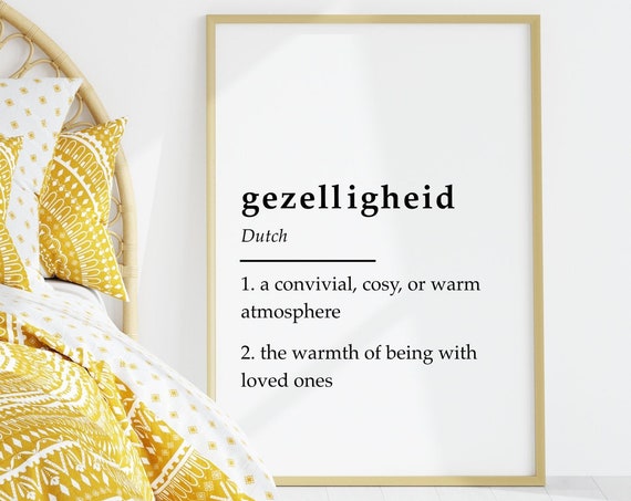 Gezelligheid Dutch Word Art Print, Cosy Definition