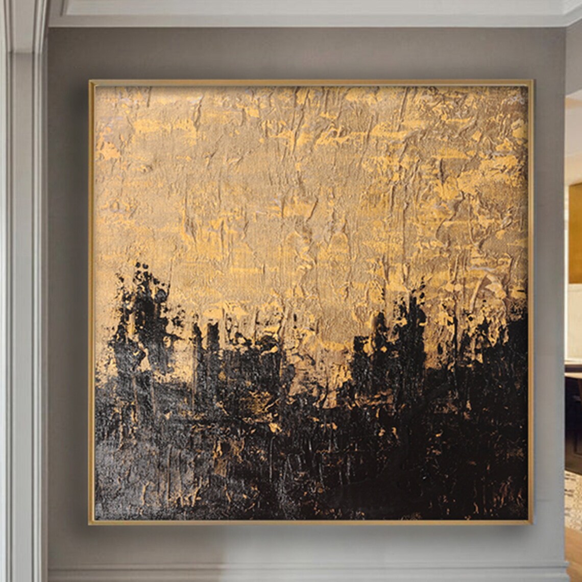 Gold Black Abstract Art, Modern Wall Art Print