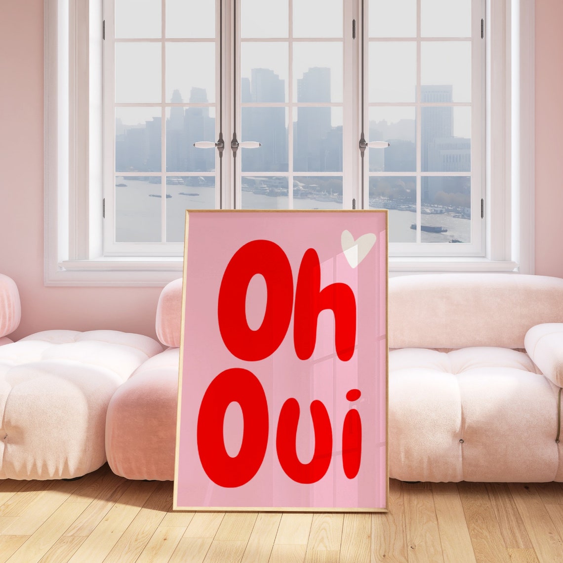 Oh Oui French Phrase Red Bubble Lettering Pink Love Quote Poster