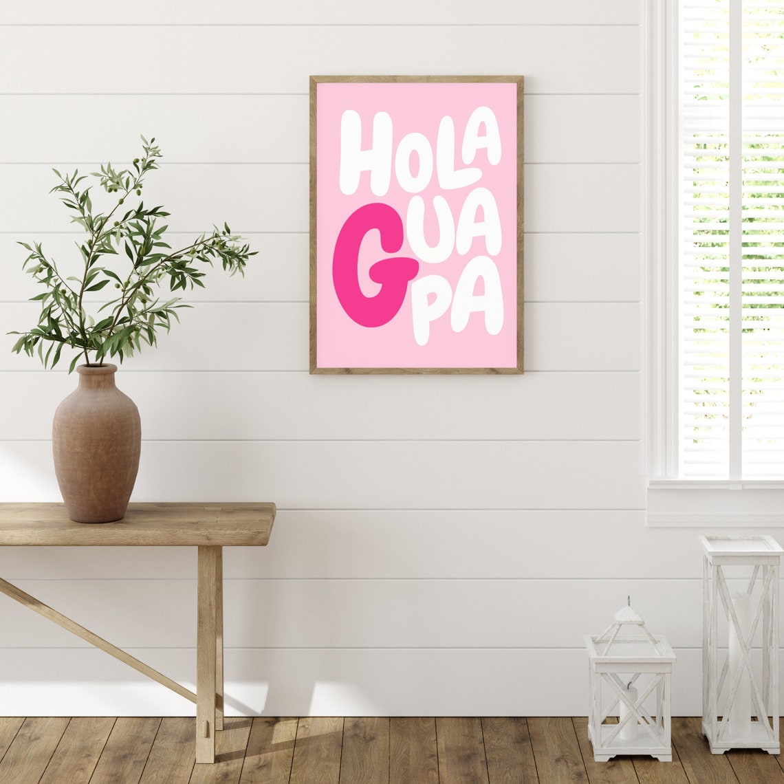 Hola Guapa Pink Bubble Letter Typography Spanish Quote Poster - Image 2