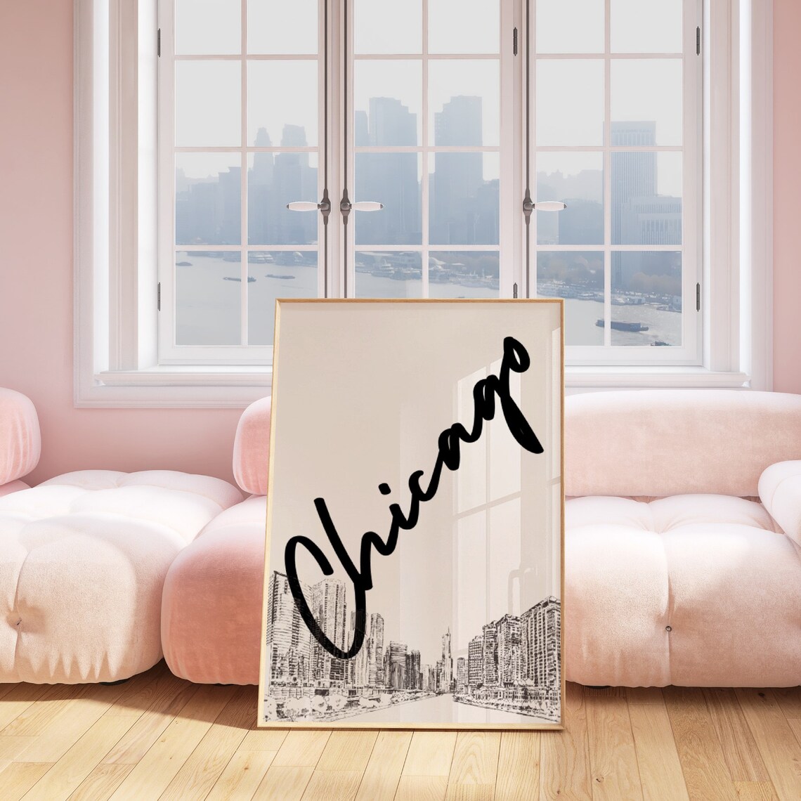 Chicago City Travel Poster, Trendy Cityscape Print