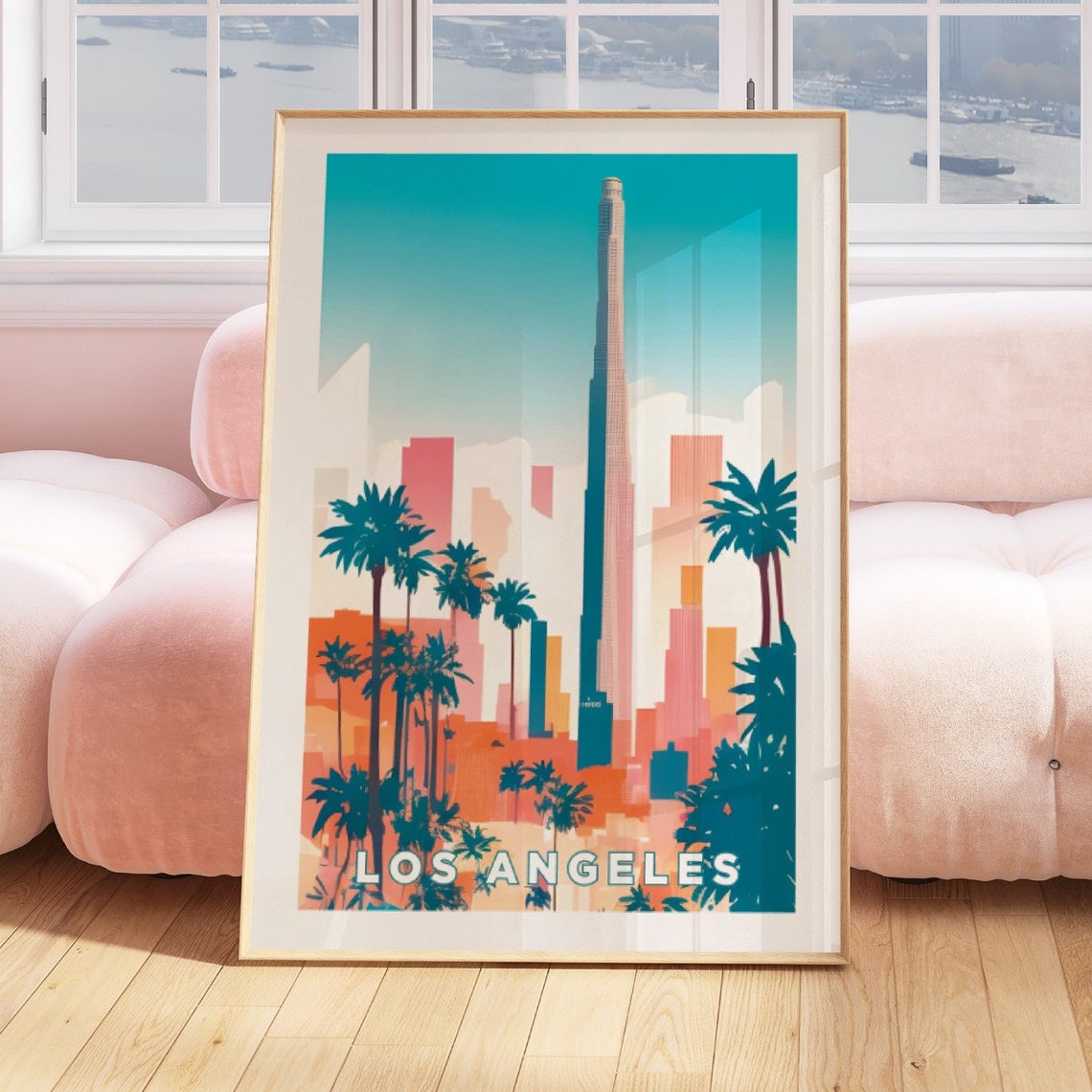 Los Angeles City Travel Print Art Pink Blue La Travel Exhibition Print Trendy Wall Print La Poster Travel Posters Usa