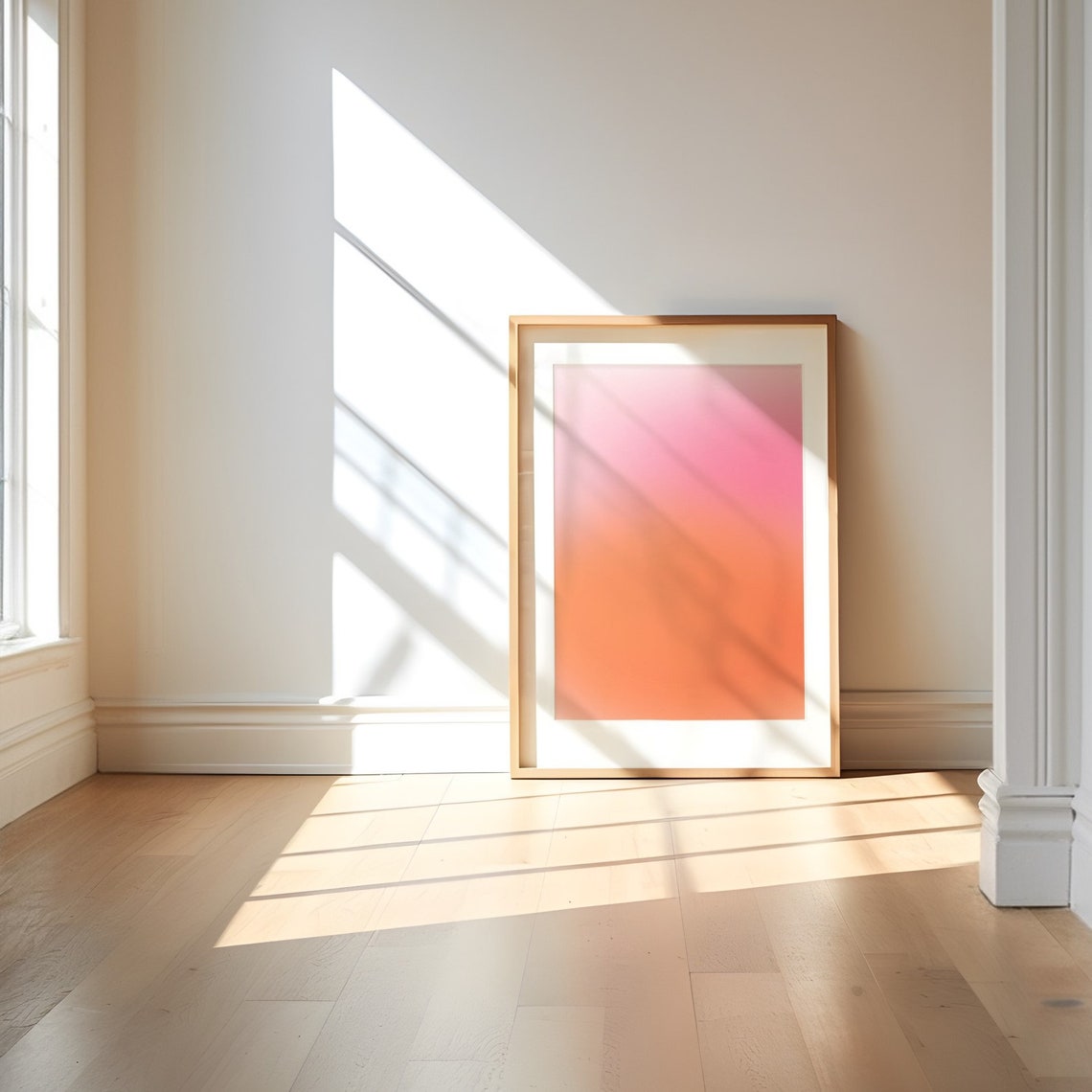 Peachy Pink Orange Gradient Aura Minimalist Modern Sunset Wall Art - Image 2