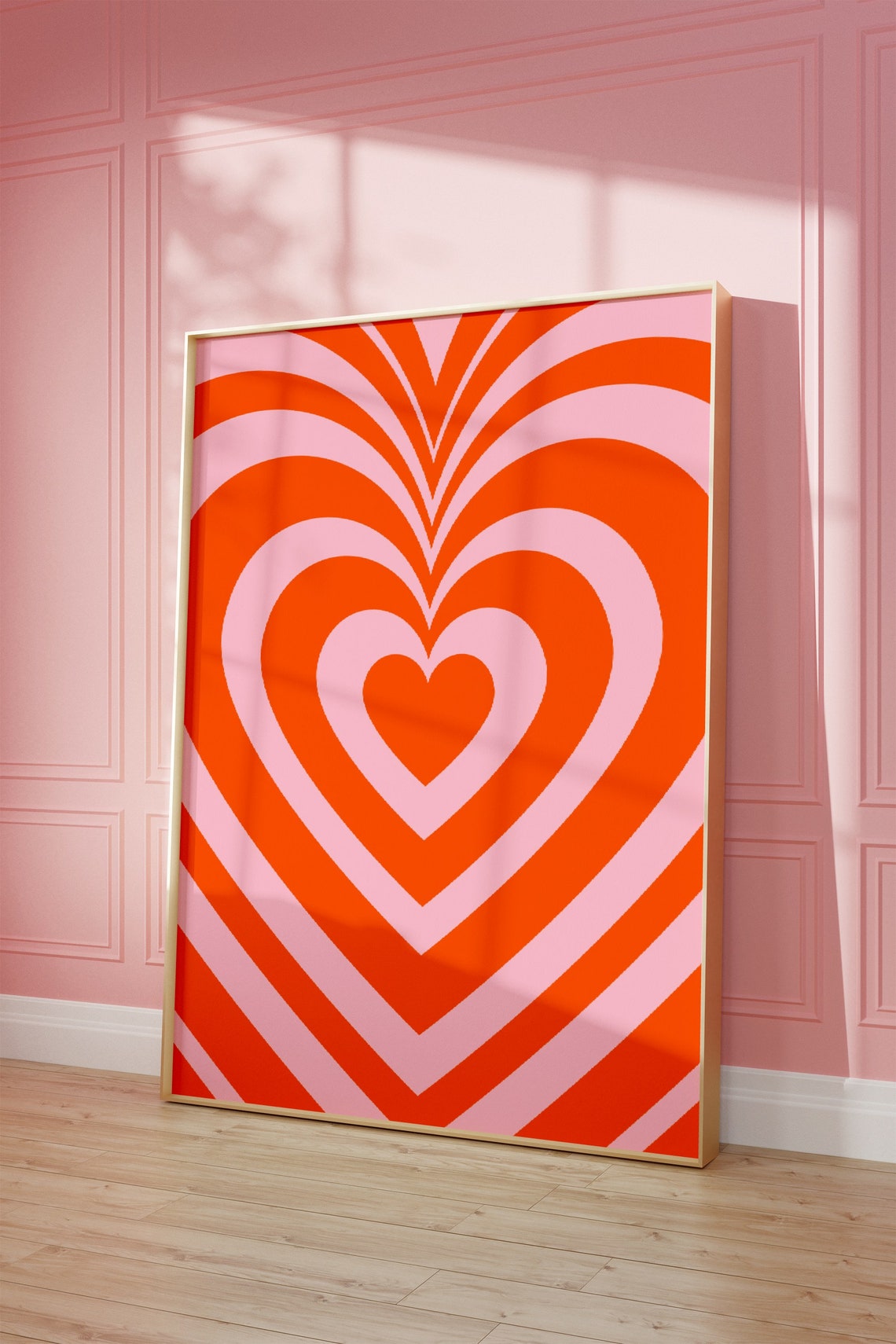 Orange Pink Concentric Hearts Retro Groovy Striped Love Poster - Image 3