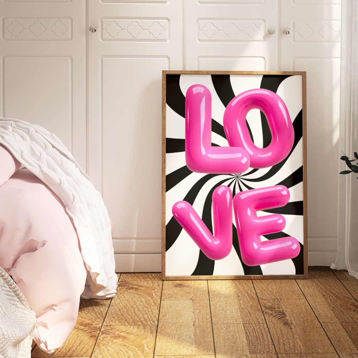 Love Pink Inflatable Bubble Letters Psychedelic Swirl Art Poster - Image 3