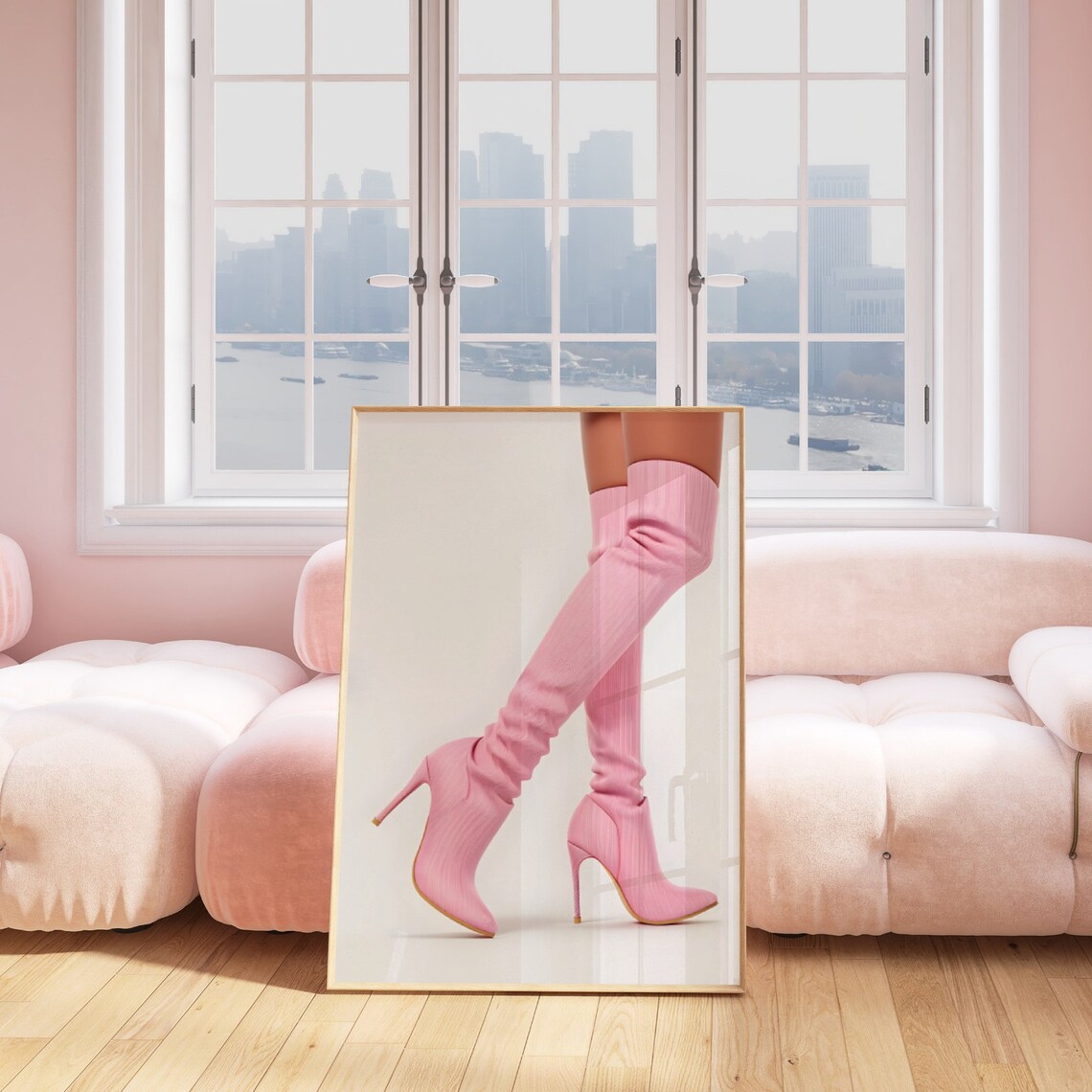 Pink Over The Knee High Heel Stiletto Boots Glam Fashion Poster - Image 2