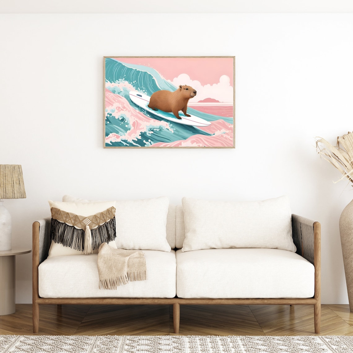 Capybara Print Capybara Surf Poster Pink Beachy Decor Capybara Lover Gift Animal Wall Art Boho Illustration - Image 2