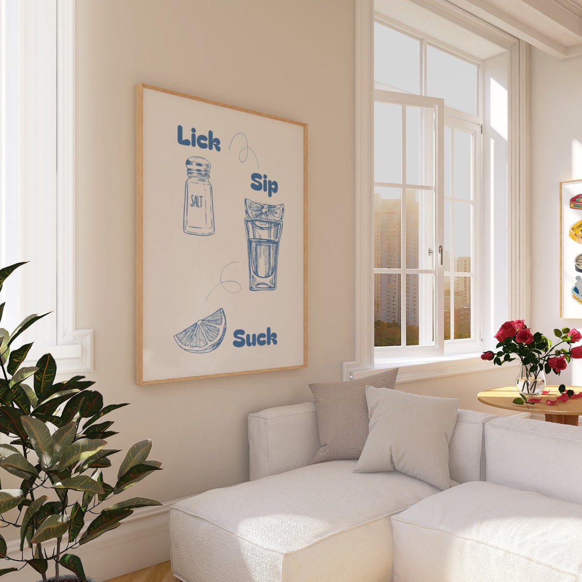 Lick Sip Suck Tequila Blue Line Art Fun Home Bar Decor Poster - Image 3