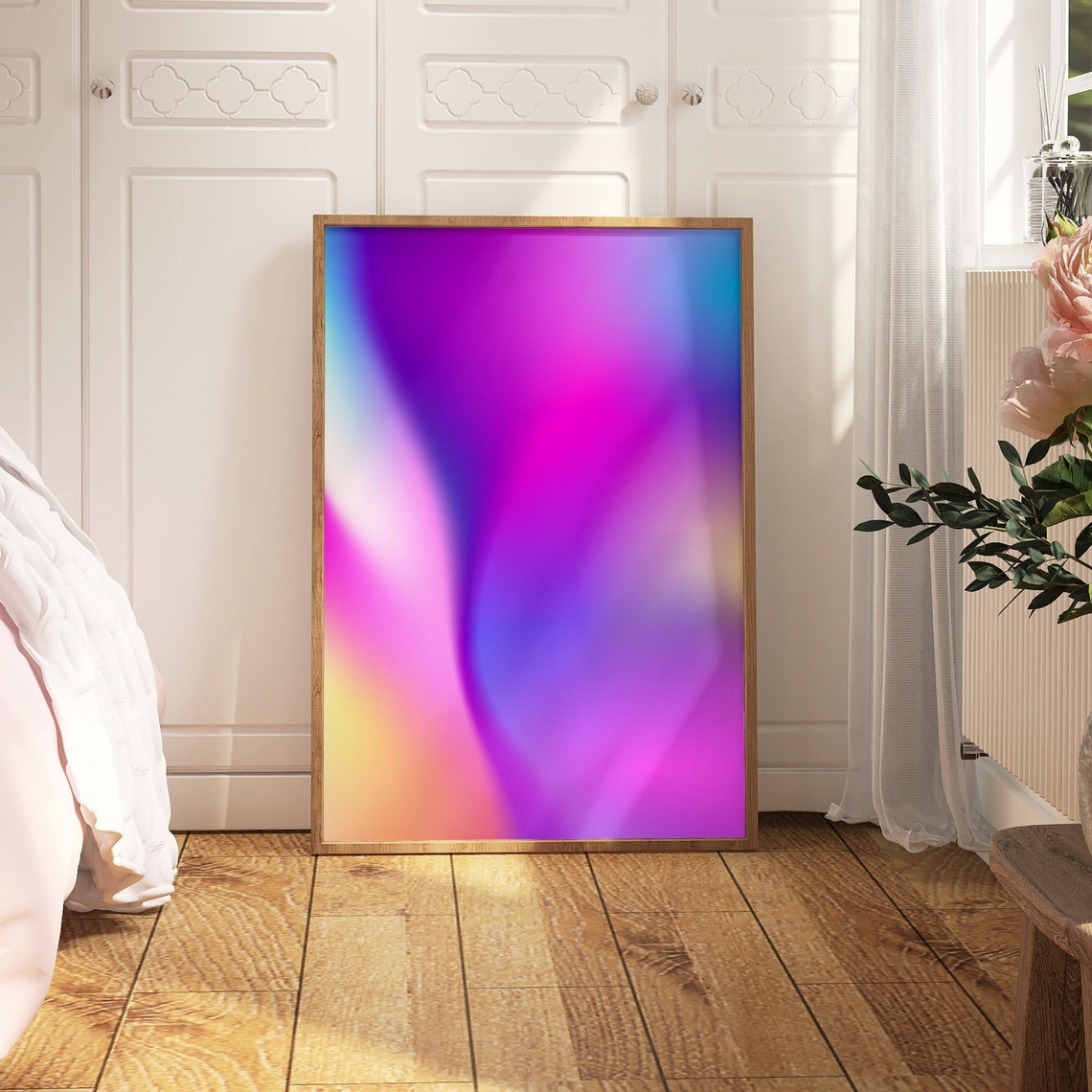 Purple Blue Gradient Aura Abstract Minimalist Electric Decor Wall Art - Image 2