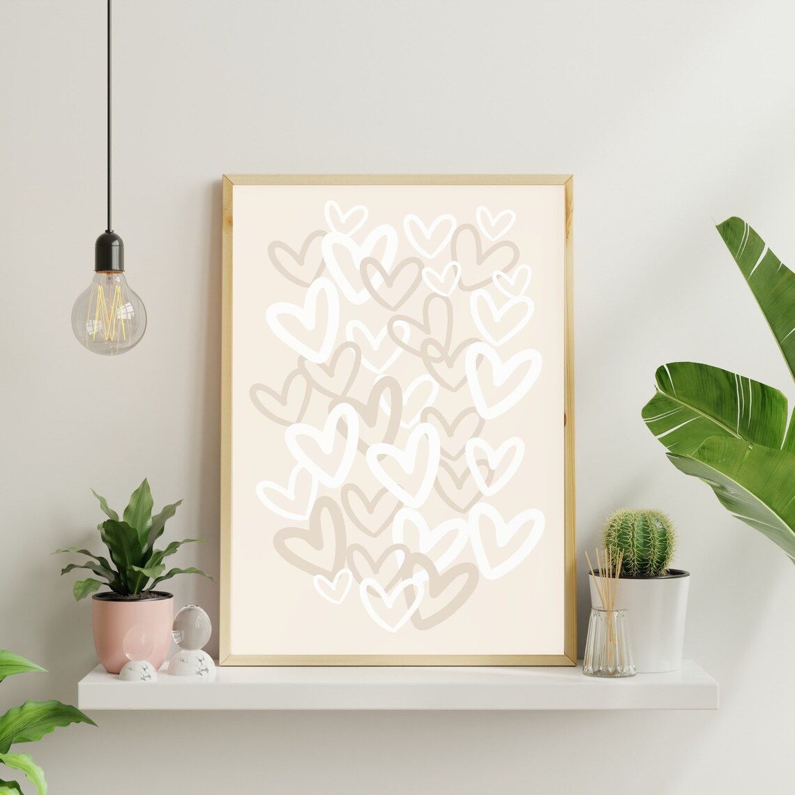 Hearts Print, Beige Preppy Wall Art Poster - Image 2