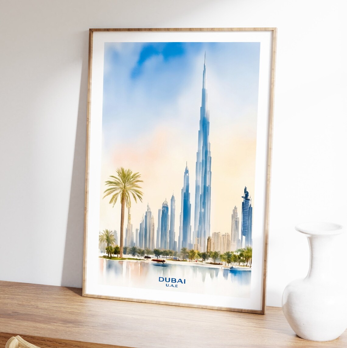 Dubai UAE Watercolor Burj Khalifa Skyline Travel Decor Poster - Image 4