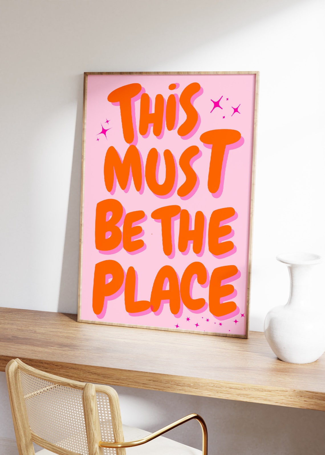 This Must Be the Place Orange Retro Bubble Letter Quote Poster - Image 2