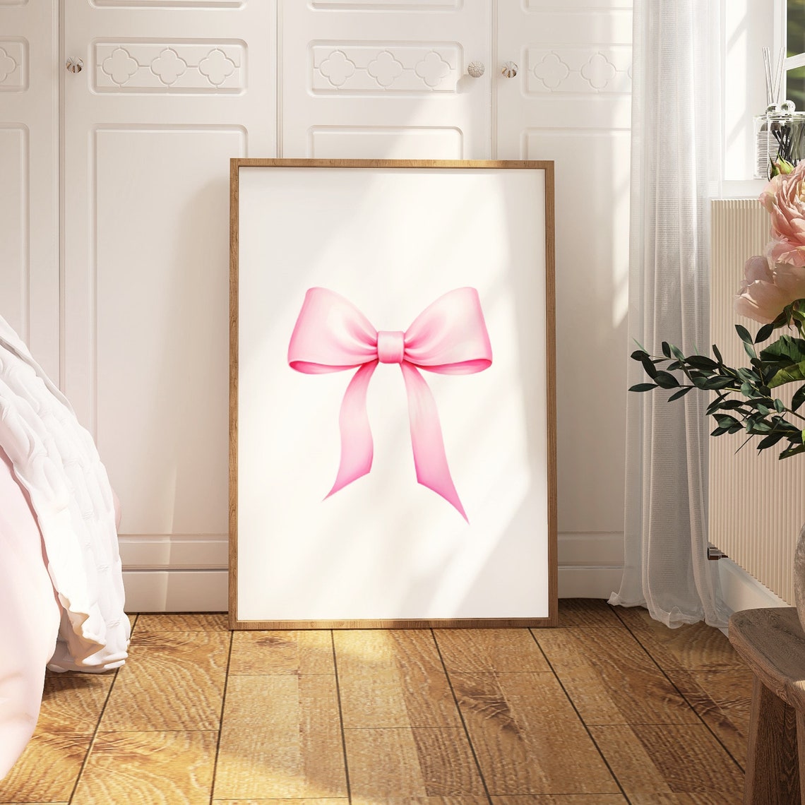 Pink Satin Bow Preppy Coquette Minimalist Elegant Sweet Nursery Poster - Image 4