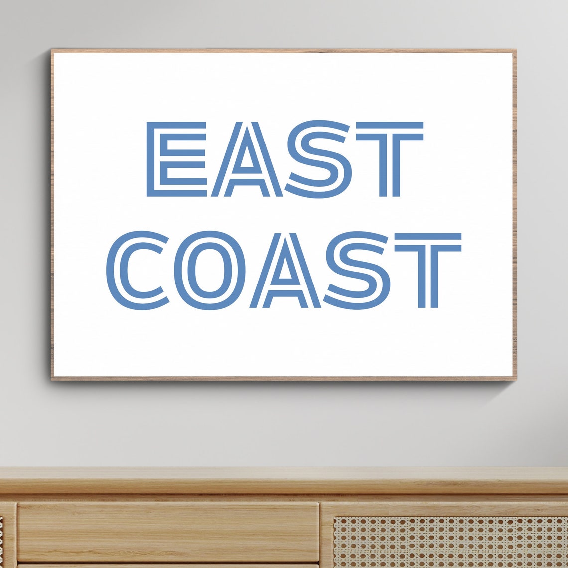 East Coast Blue Retro Outline Typography Coastal Beach Poster - Image 2