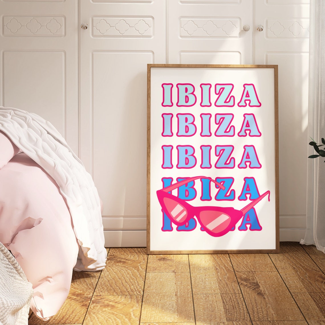 Ibiza Repeat Blue Pink Sunglasses Trendy Summer Travel Poster