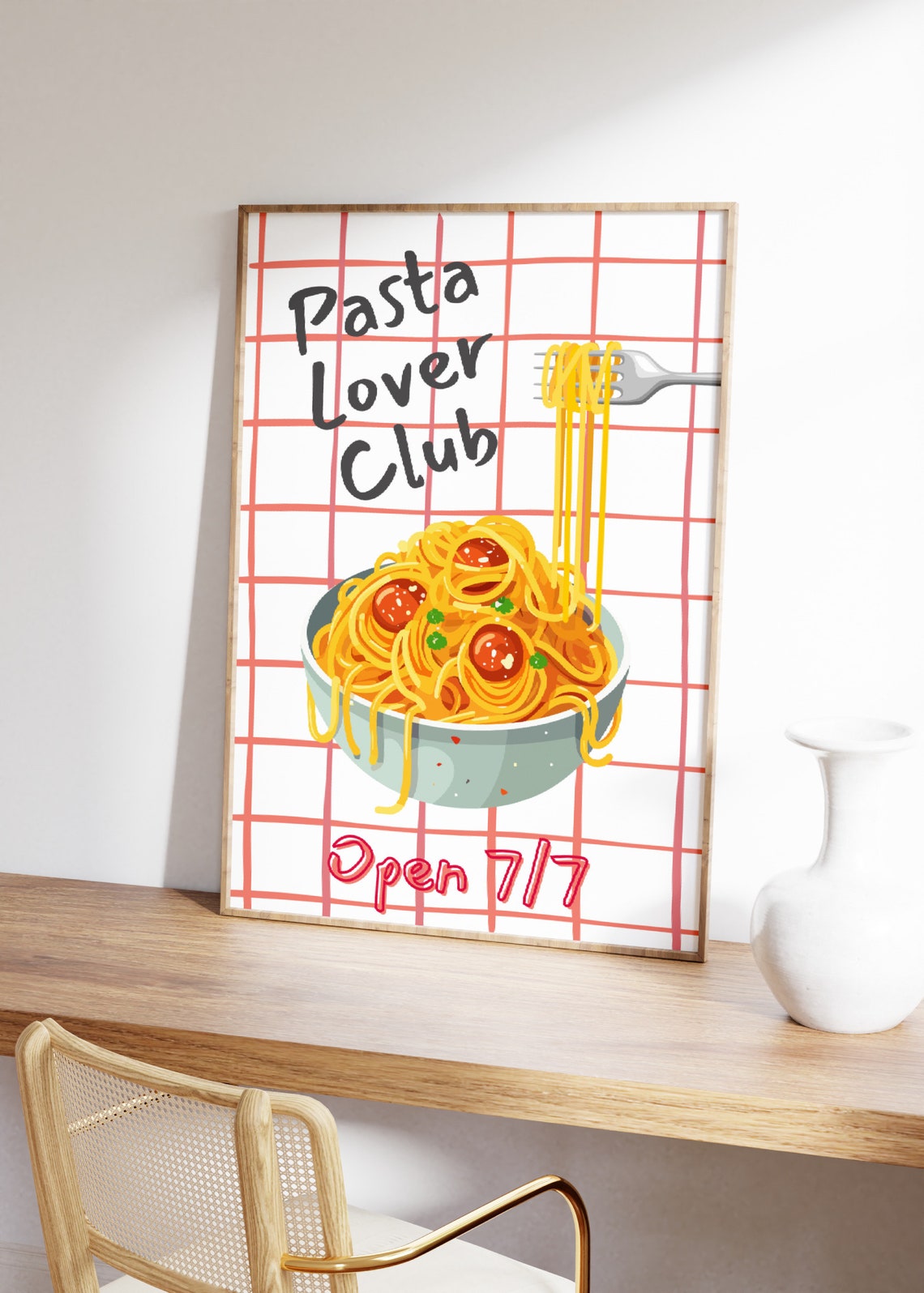 Pasta Lover Club Spaghetti Poster Italian Kitchen Wall Decor Fun Art - Image 2