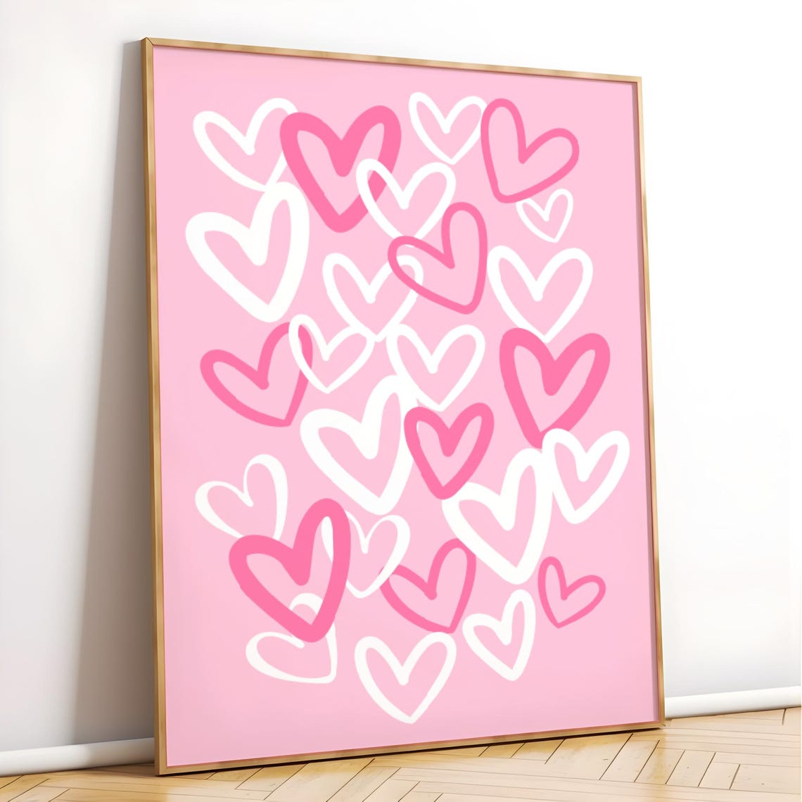 Pink Hearts Pattern Hand Drawn Doodle Whimsical Decor Poster - Image 3