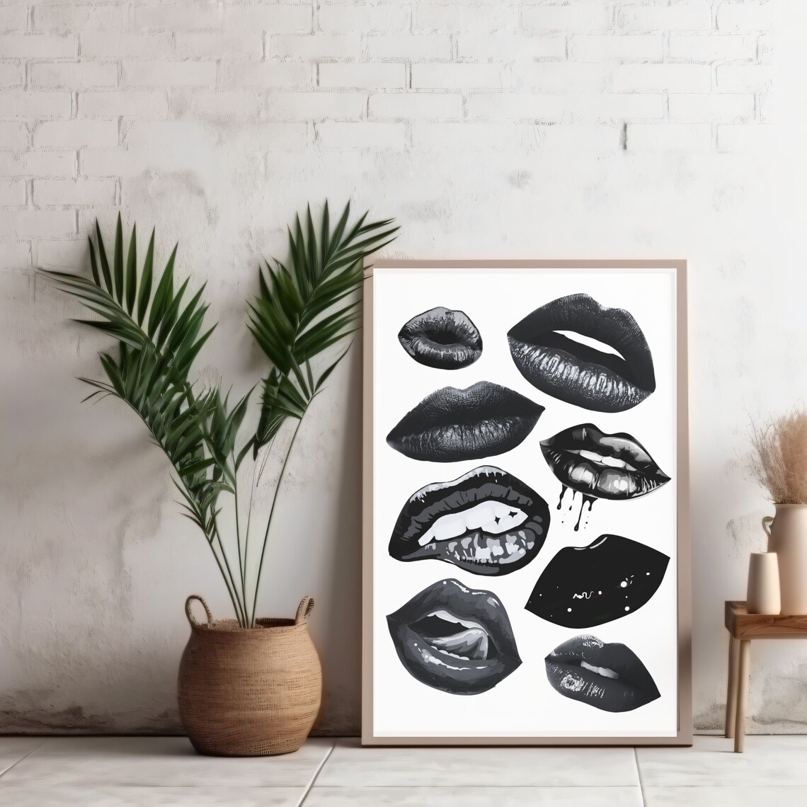 Black Glossy Lips Collage Bold Edgy Fashion Beauty Art Poster - Image 3