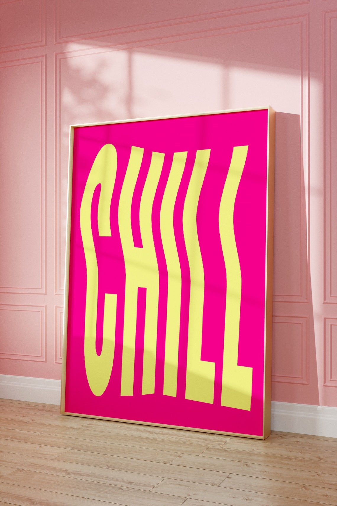 Chill Wavy Yellow Hot Pink Retro Psychedelic Typography Poster - Image 3