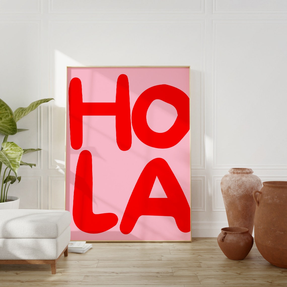 Hola Red Bubble Letter Pink Spanish Colorful Greeting Dorm Poster - Image 2