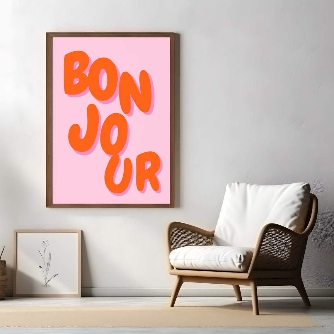 Bon Jour Pink Retro Typography Poster French Phrase Preppy Room Decor - Image 2