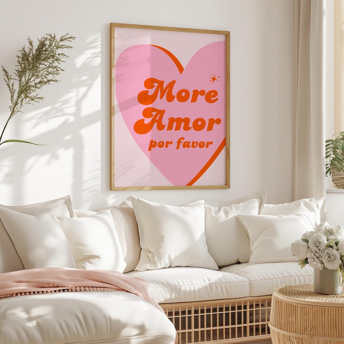 More Amor Por Favor Pink Heart Orange Retro Typography Poster - Image 4