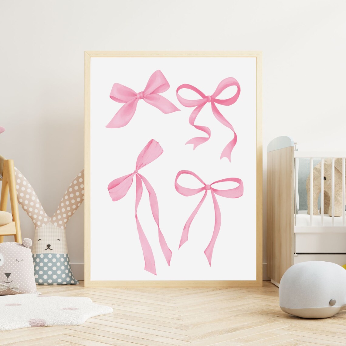 Four Pink Watercolor Bows Pastel Coquette Ribbon Poster Art Decor - Image 2