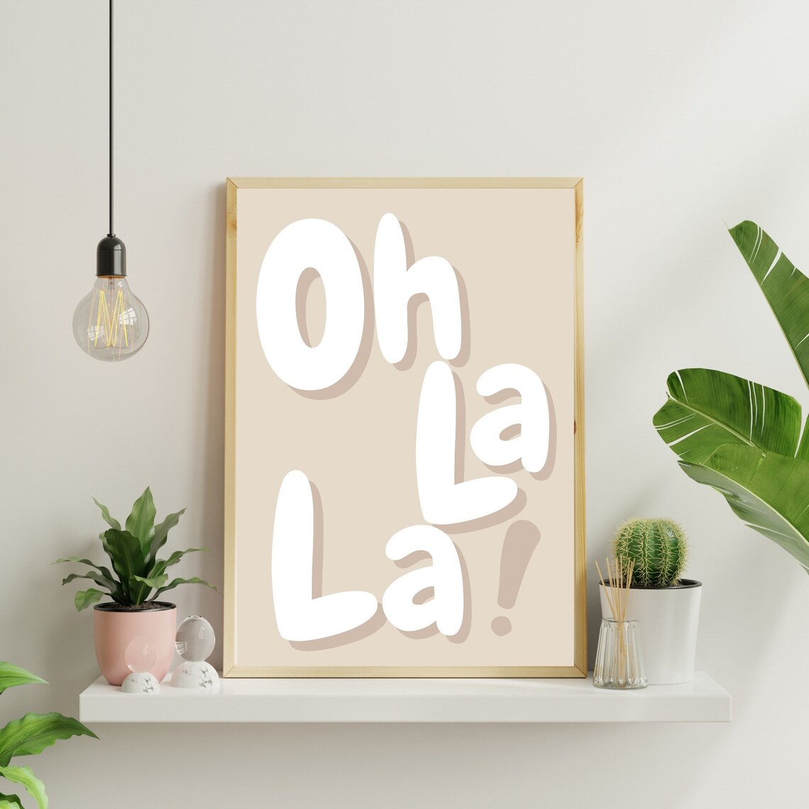 Oh La La White Bubble Letters Beige Retro French Quote Poster - Image 3