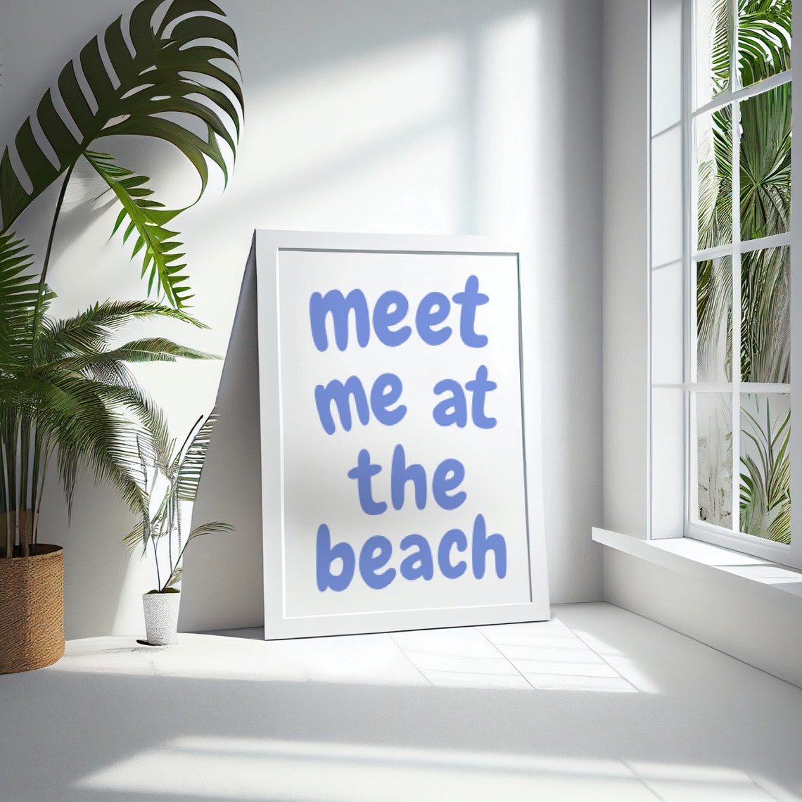 Meet Me at the Beach Blue Bubble Letter Coastal Quote Poster - Image 3
