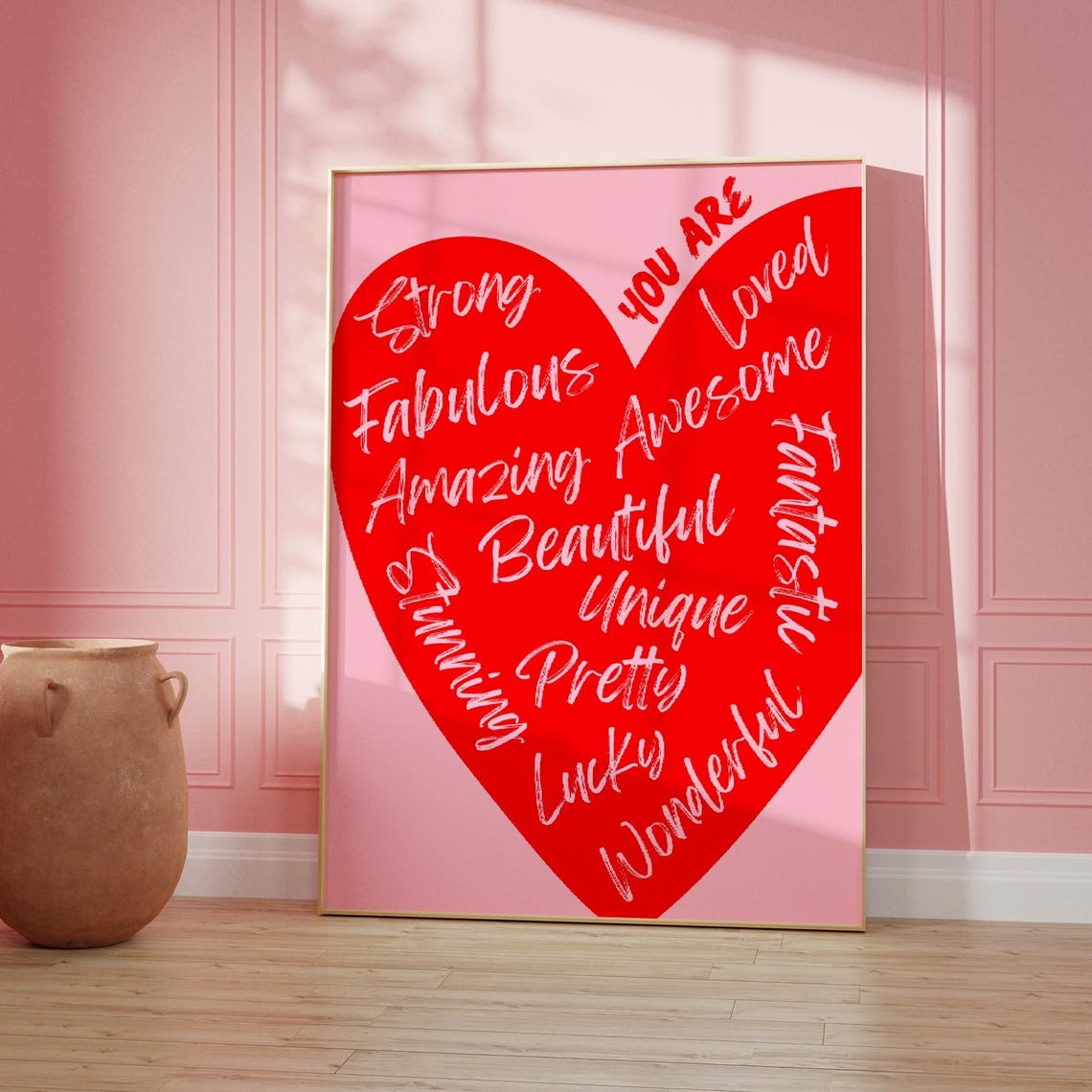 You Are Loved Red Heart White Affirmation Script Uplifting Gift Poster