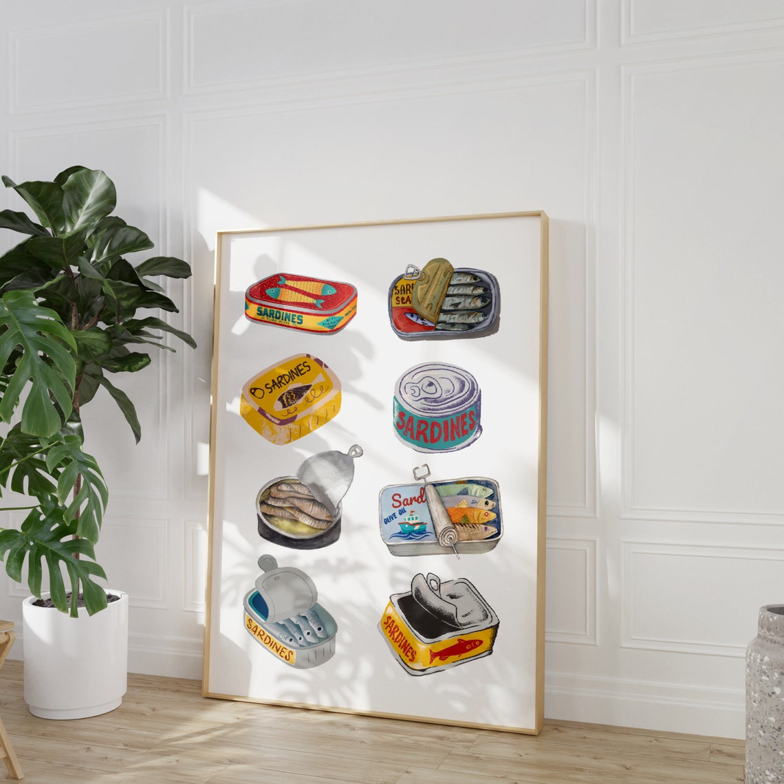 Sardine Tin Collage Retro Kitchen Poster Vintage Canned Fish Art - Image 3