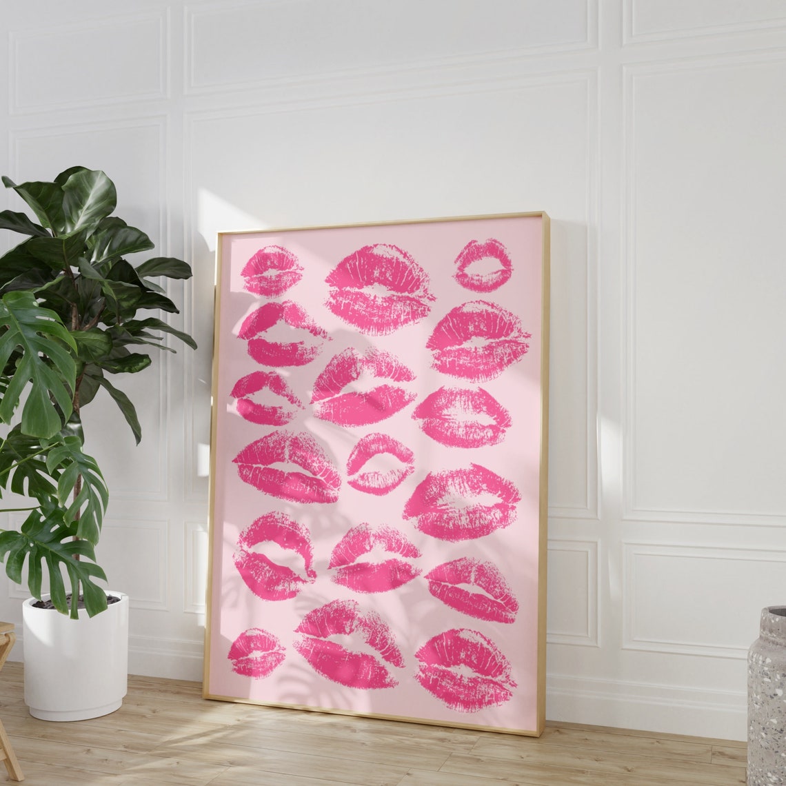 Pink Lipstick Kiss Marks Poster Pop Art Lips Collage Girly Room Decor - Image 3