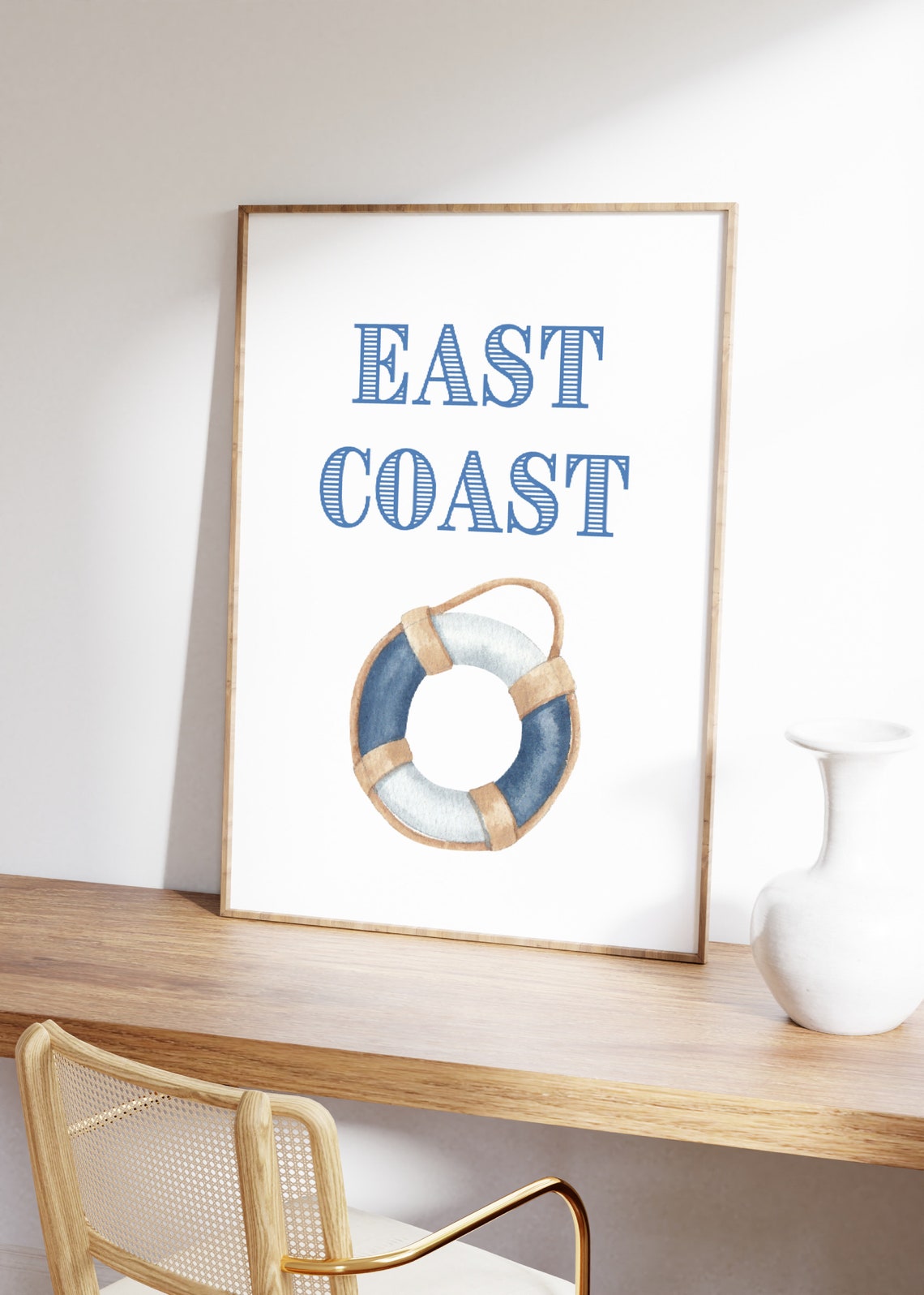East Coast Blue Coastal Poster Nautical Life Ring Beach House Decor - Image 2