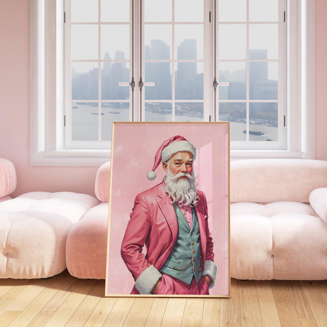 Pink Santa Claus Portrait, Shabby Chic Christmas Art Print - Image 3