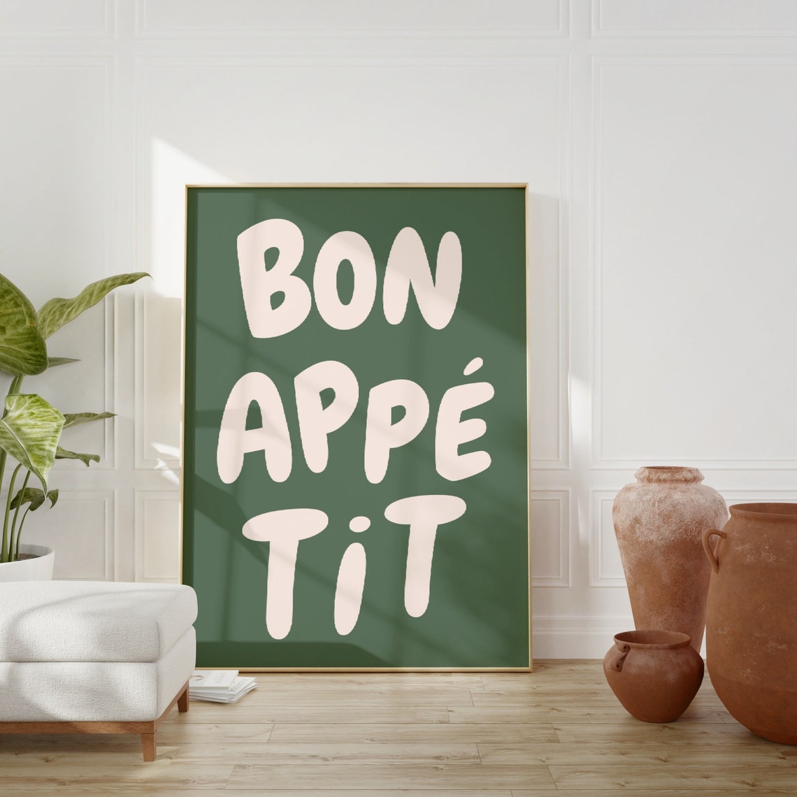 Bon Appetit French Kitchen Quote Sage Green Retro Typography Poster - Image 3