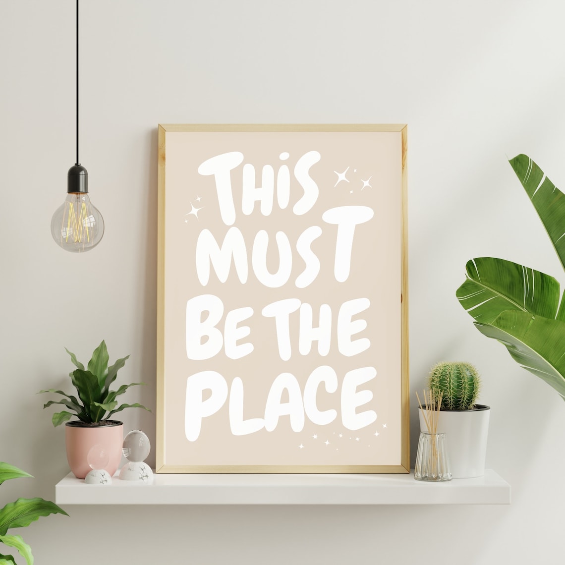 This Must Be the Place Neutral Beige Typography Quote Sparkle Wall Art - Image 3