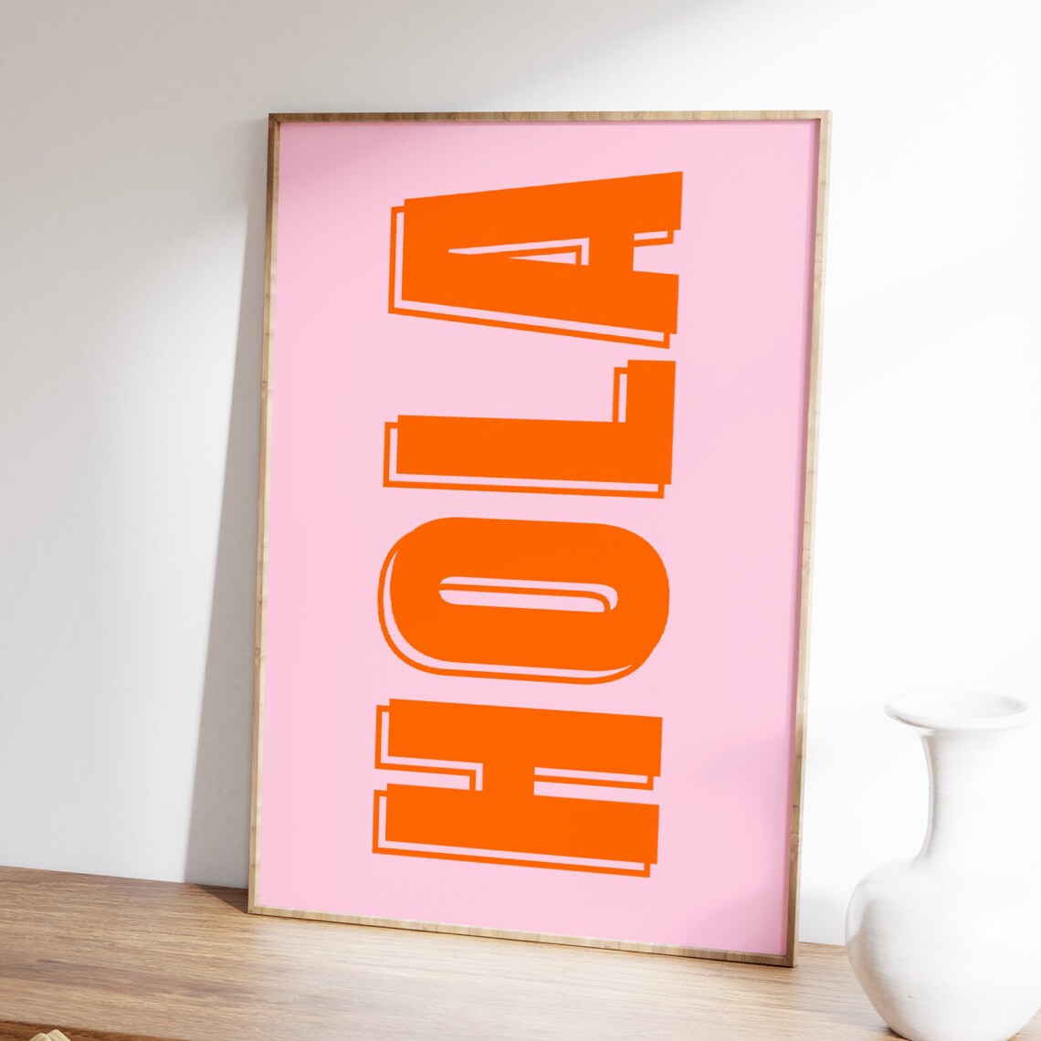 Hola Quote Print, Pink Orange Retro Typography - Image 3